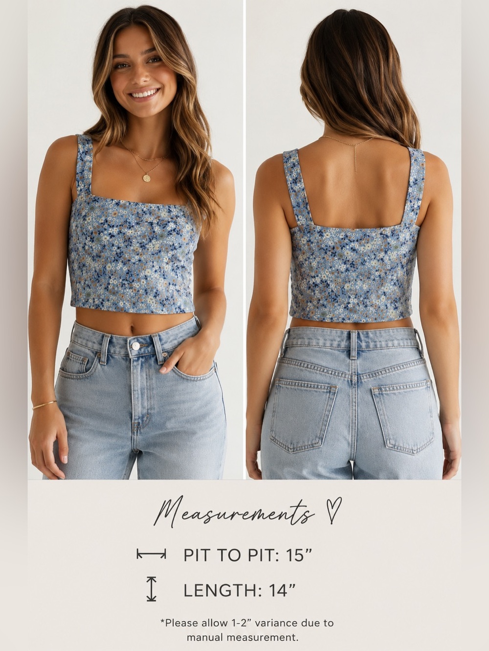 Wilfred by Aritzia Blue Floral Cropped Tank Top | Size Small